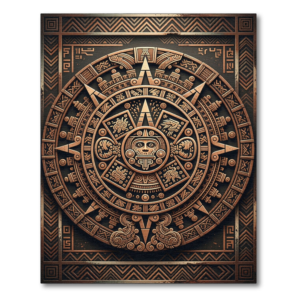 Bronze Aztec Sun Circular Medallion Rug