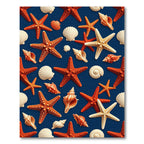 Vibrant Nautical Starfish and Seashell Deep Blue Rug