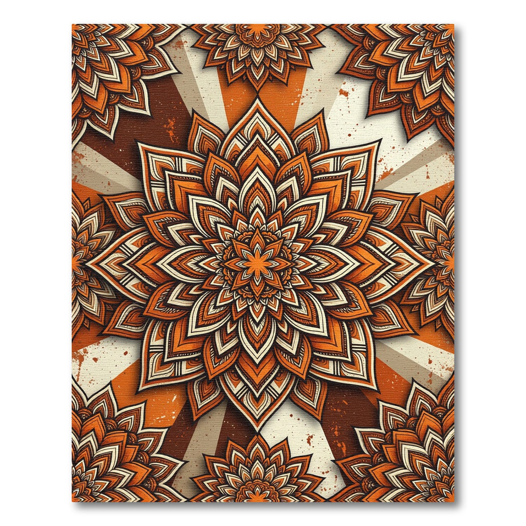 Ornate Burnt Orange Sunburst Mandala Rug