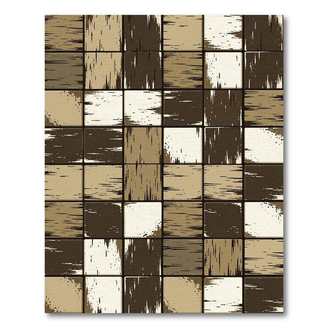 Rustic Wood Grain Checkered Rug