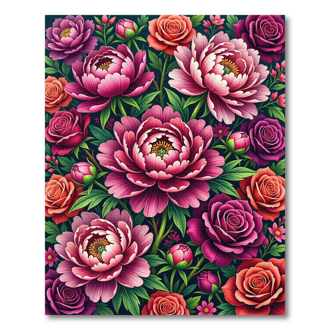 Vibrant Pink Peony Rose Garden Rug