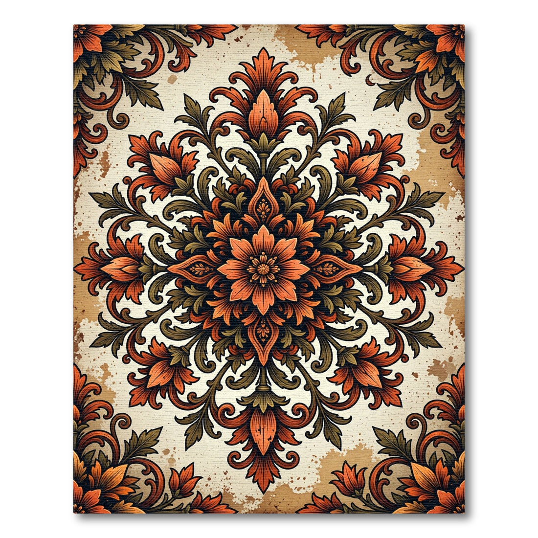 Vintage Autumnal Foliage Ornate Medallion Rug