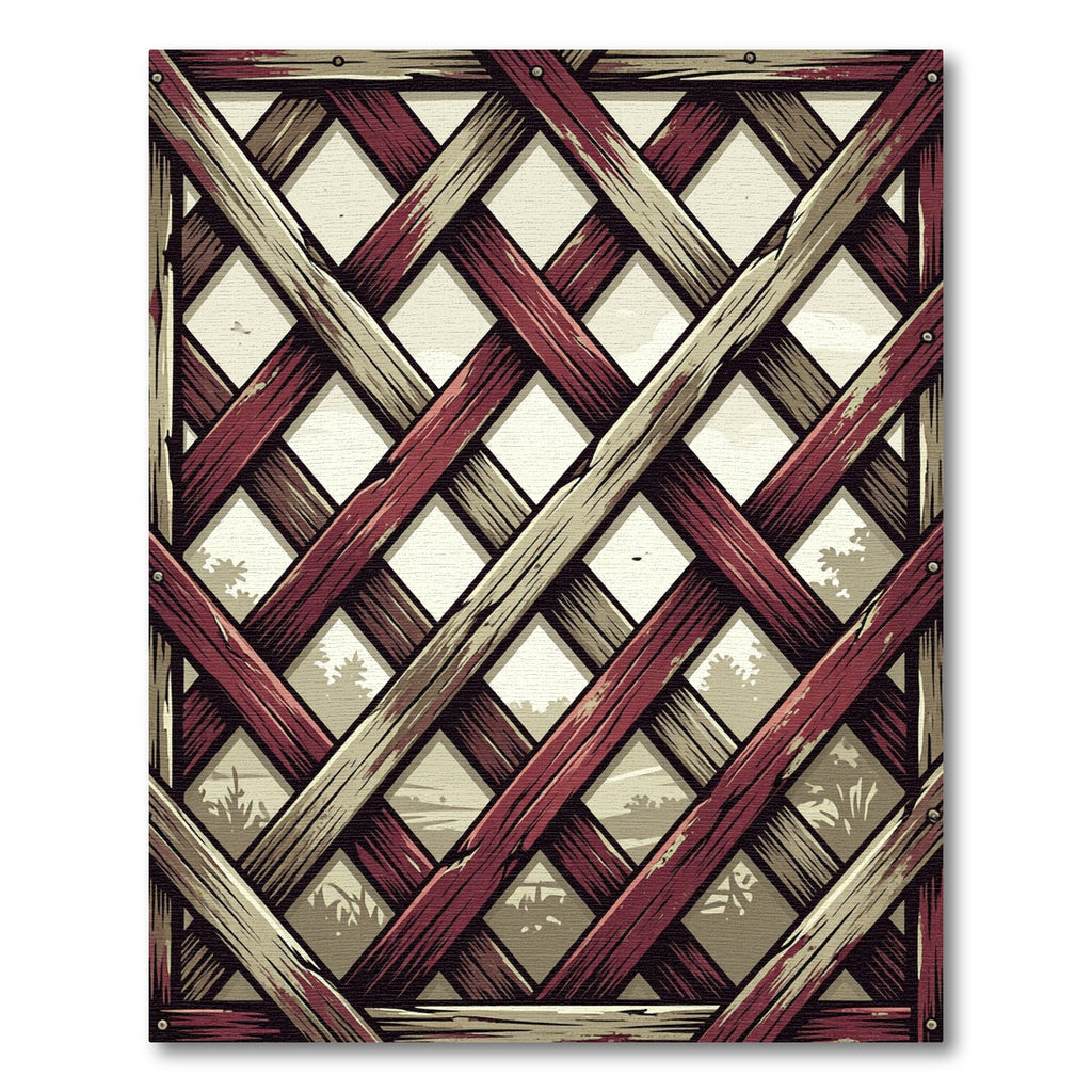 Rustic Crimson Lattice Geometric Grid Rug
