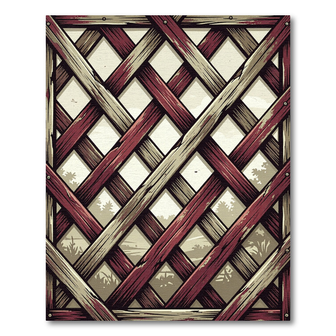 Rustic Crimson Lattice Geometric Grid Rug