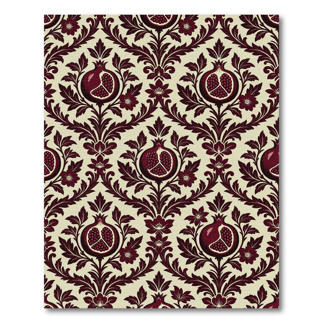Rich Burgundy Pomegranate Damask Rug