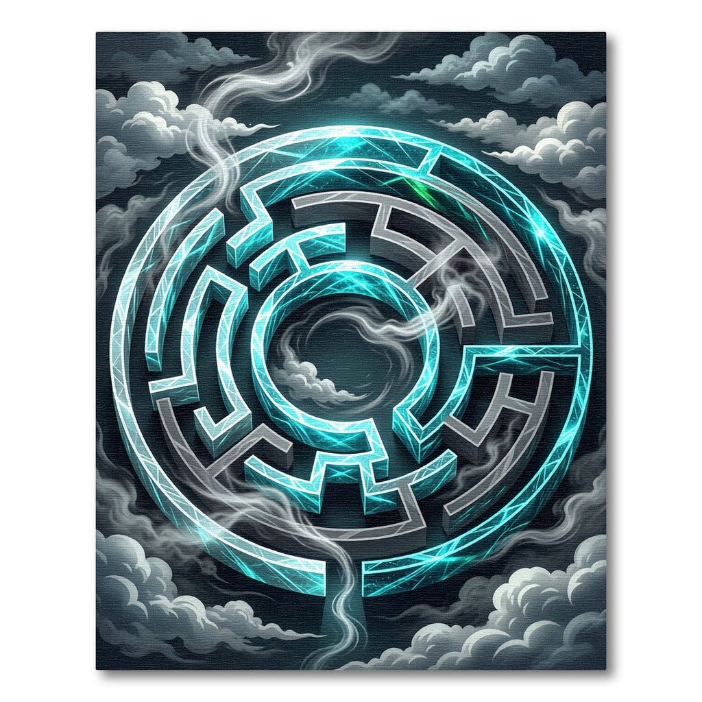 Glowing Azure Nebula Circular Labyrinth Rug