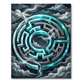 Glowing Azure Nebula Circular Labyrinth Rug