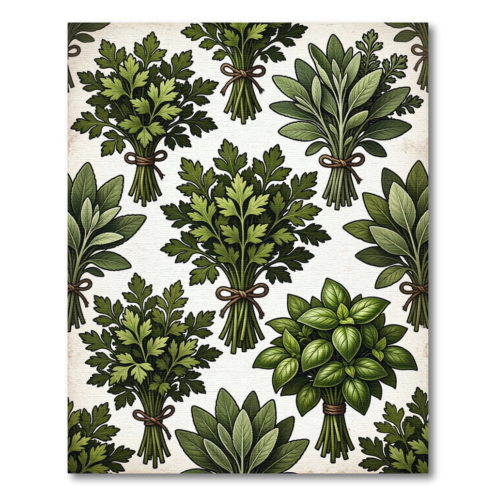 Green Herb Bundles Botanical Illustration Rug