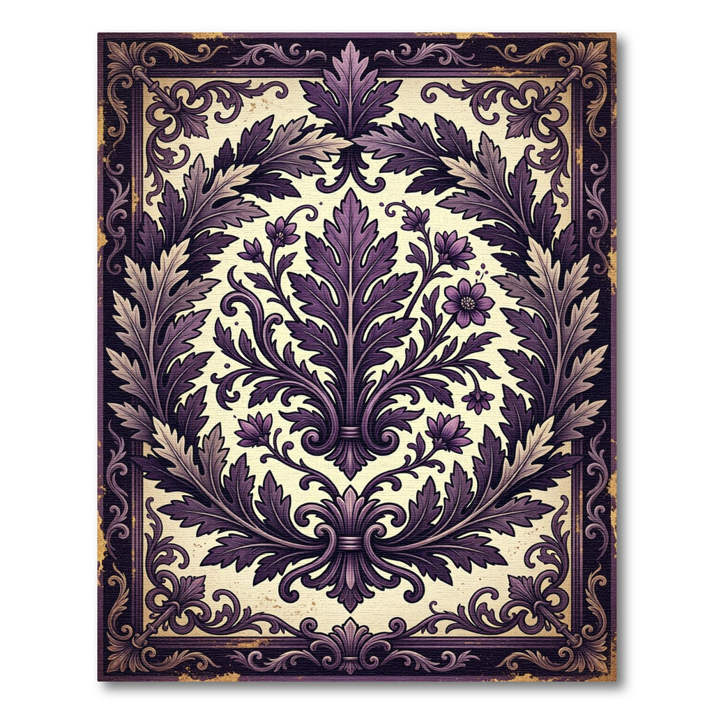 Plum Floral Acanthus Frame Accent Rug
