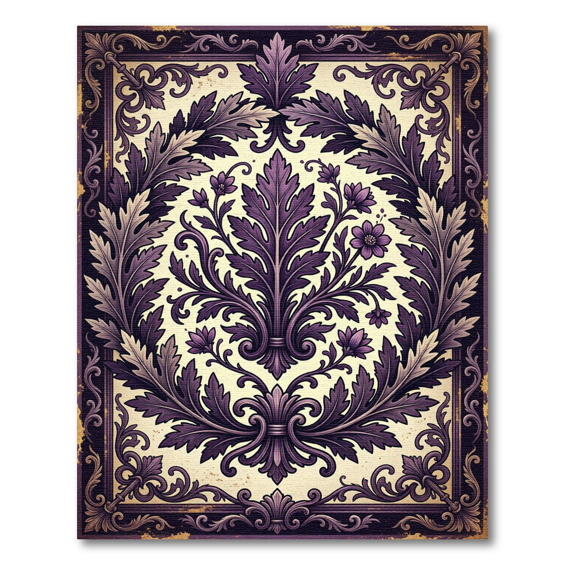 Plum Floral Acanthus Frame Accent Rug