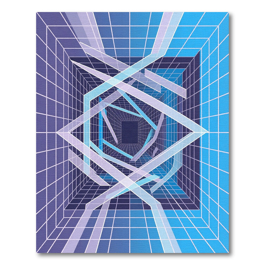 Geometric Blue Grid Infinite Tunnel Rug
