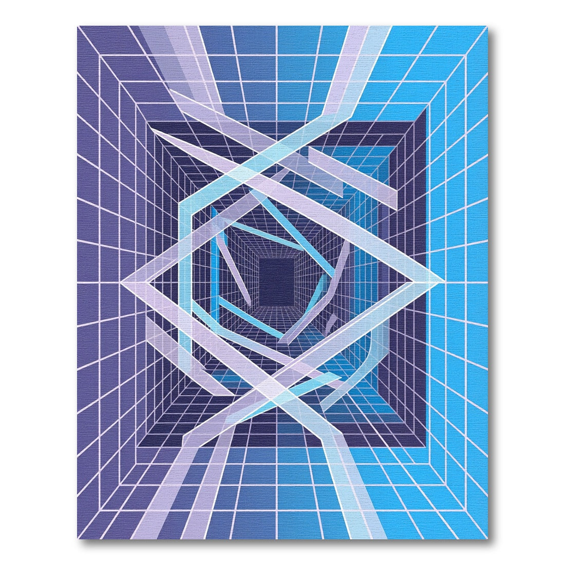 Geometric Blue Grid Infinite Tunnel Rug