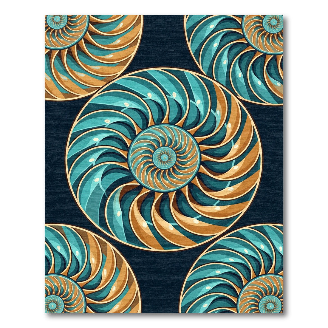 Teal Gold Nautilus Shell Swirl Rug