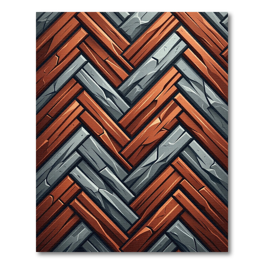 Rustic Wood Stone Herringbone Interlock Rug