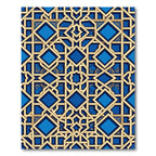 Geometric Blue and Gold Lattice Rug