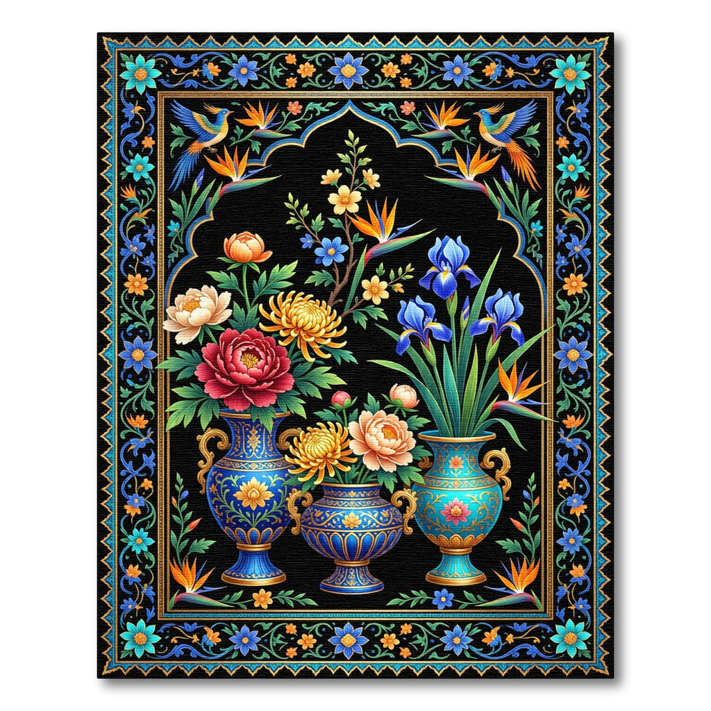 Vibrant Floral Garden Bird Urn Area Rug