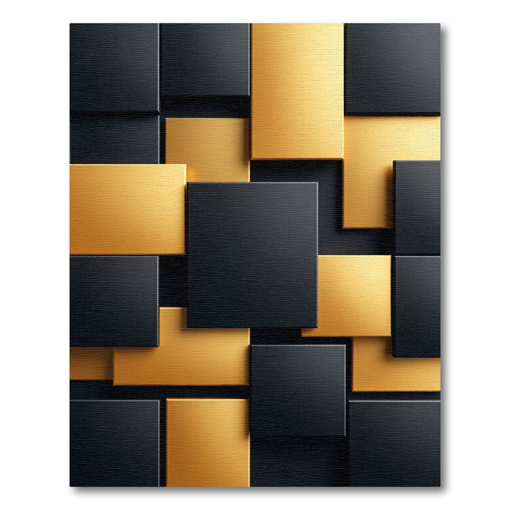Gold Black Layered Geometric Squares Rug