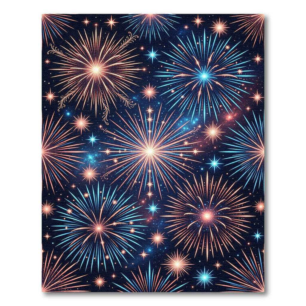 Luminous Blue and Gold Celestial Fireworks Rug