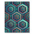Teal Coral Geometric Hexagon Medallion Rug