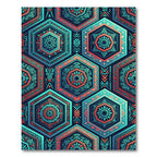Teal Coral Geometric Hexagon Medallion Rug