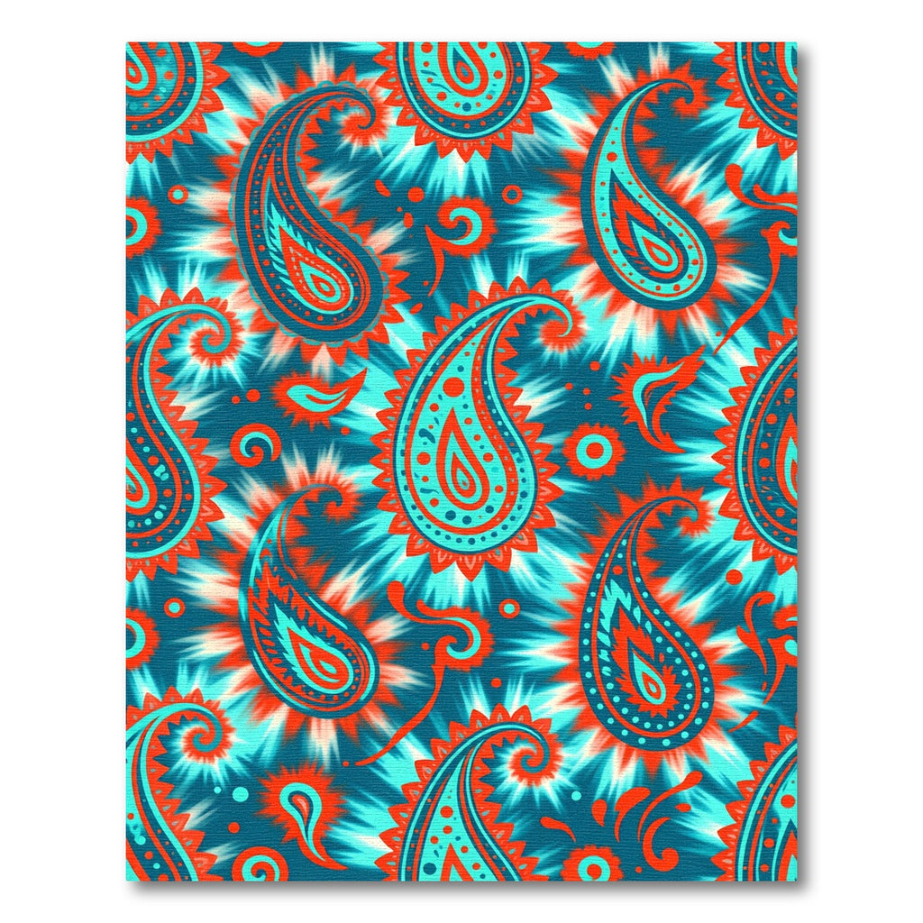 Turquoise Orange Paisley Tie-Dye Burst Rug