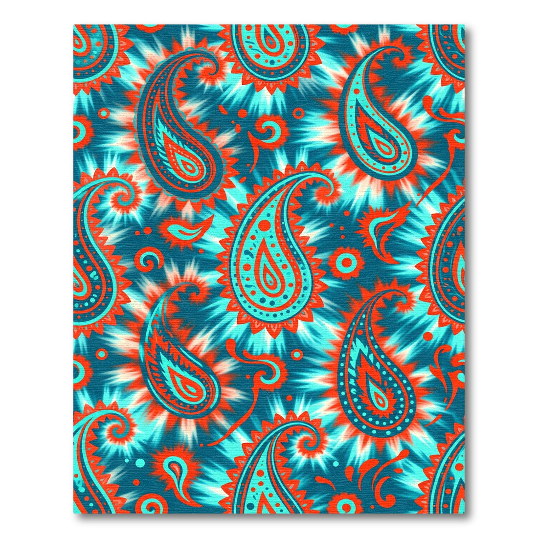 Turquoise Orange Paisley Tie-Dye Burst Rug