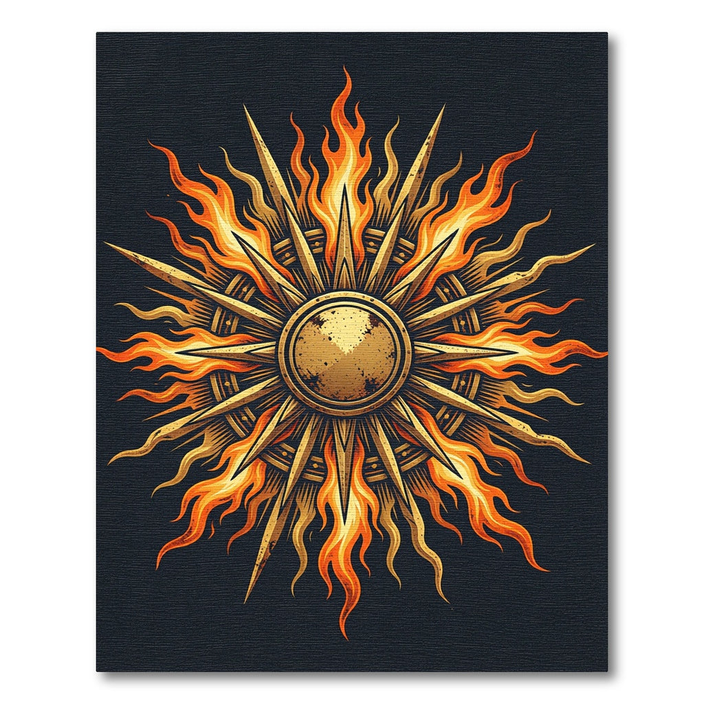 Golden Fiery Sunburst Emblem Rug