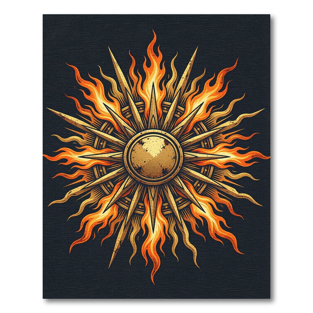 Golden Fiery Sunburst Emblem Rug