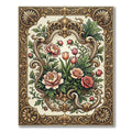 Ornate Golden Floral Baroque Bouquet Rug