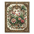 Ornate Golden Floral Baroque Bouquet Rug
