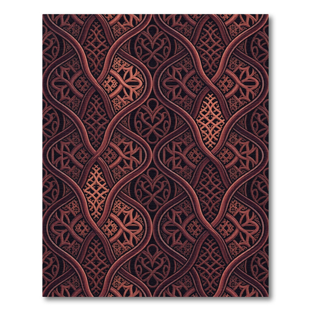 Intricate Copper Interlocking Woven Scroll Rug