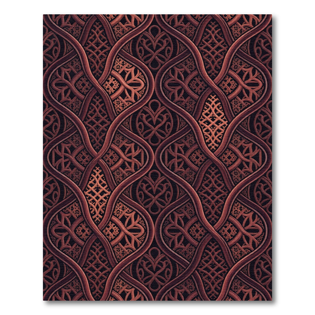 Intricate Copper Interlocking Woven Scroll Rug