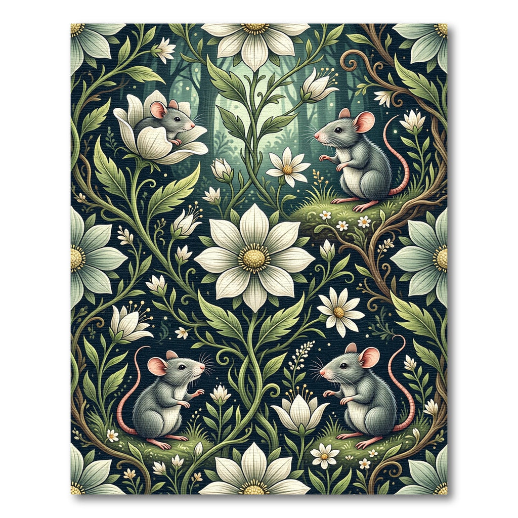 Enchanted Forest White Floral Mouse Meadow Rug
