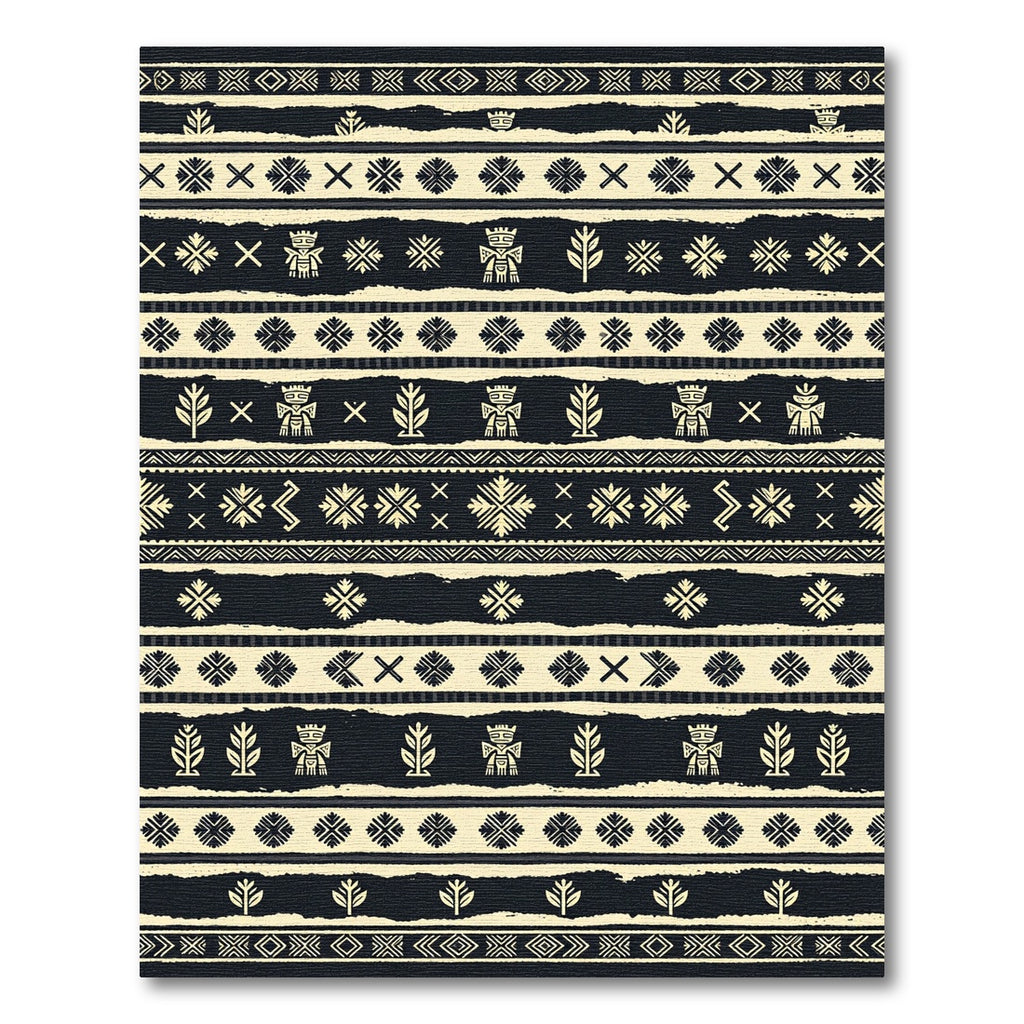 Tribal Cream Black Figures Stripes Rug