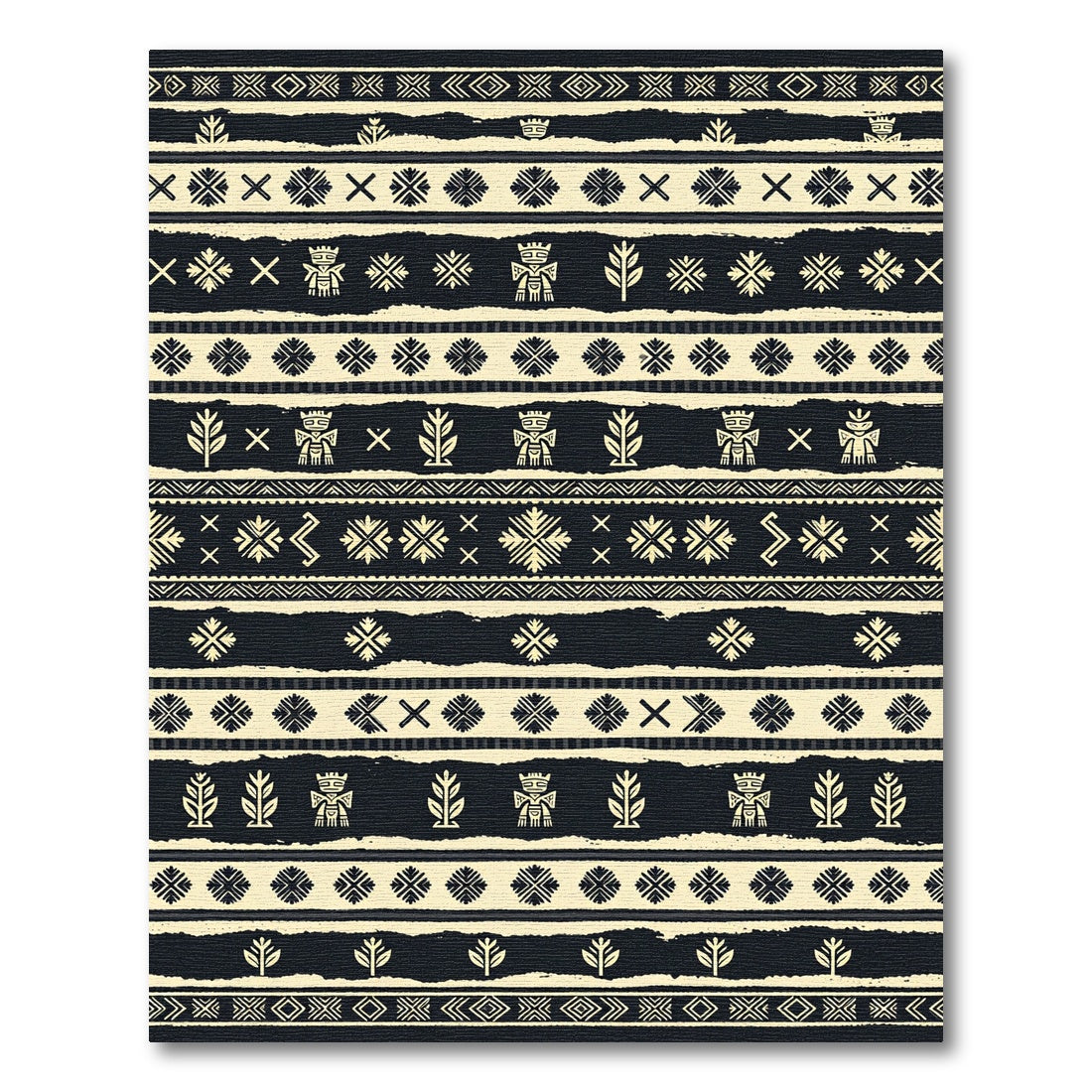 Tribal Cream Black Figures Stripes Rug