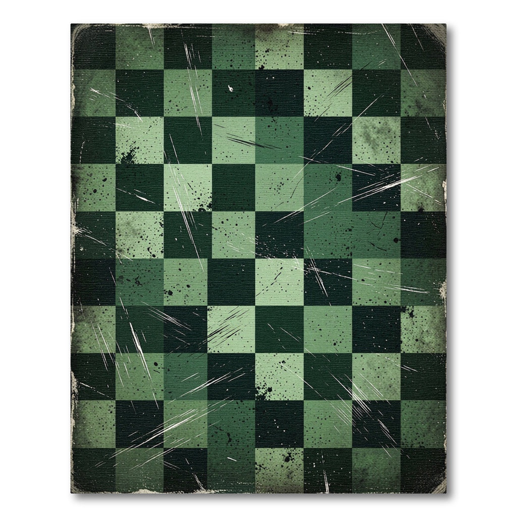 Distressed Green Checkerboard Grungy Rug