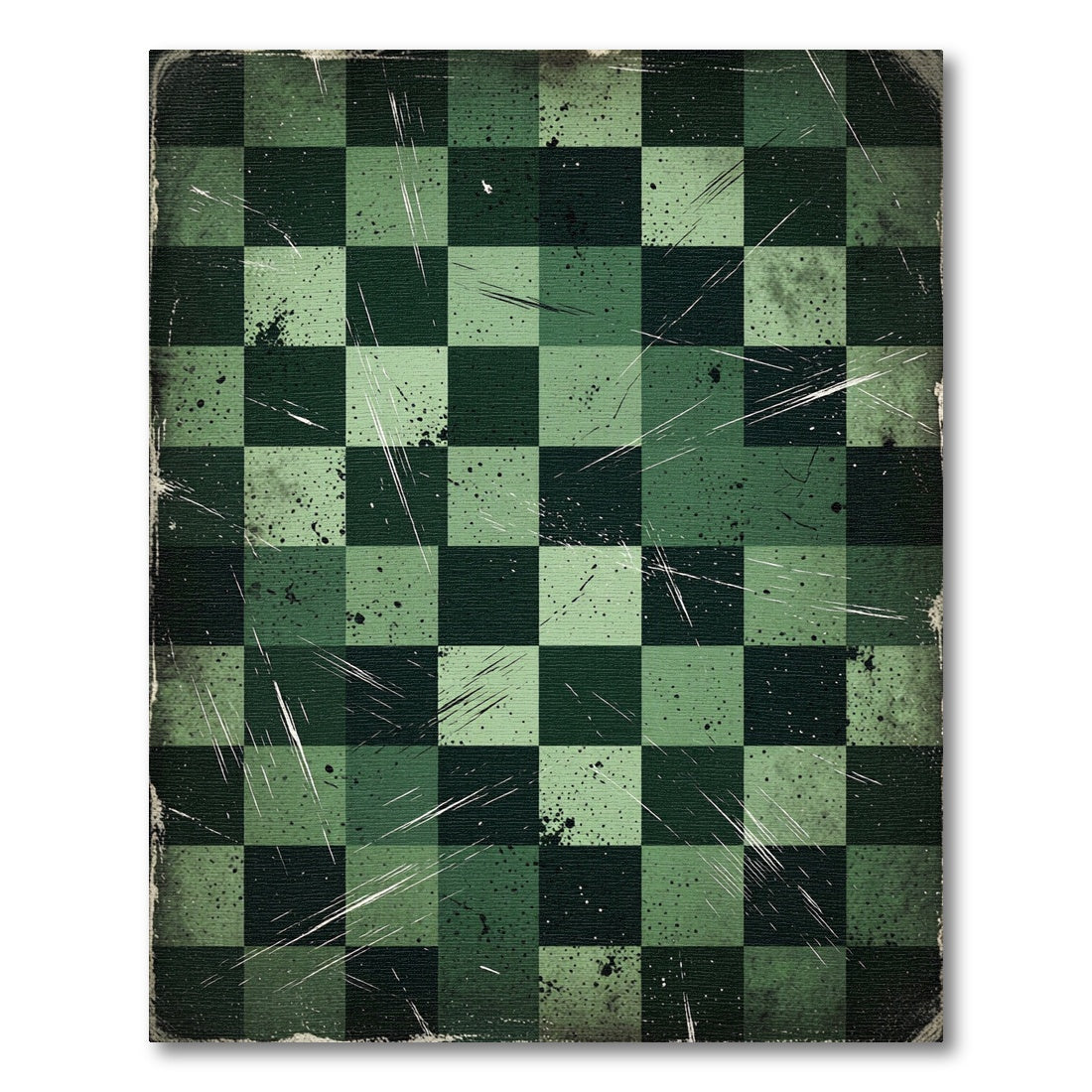 Distressed Green Checkerboard Grungy Rug