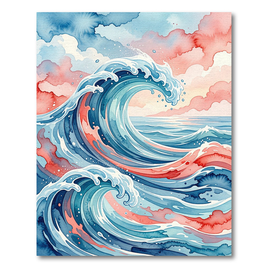 Watercolor Ocean Wave Sunset Serene Rug