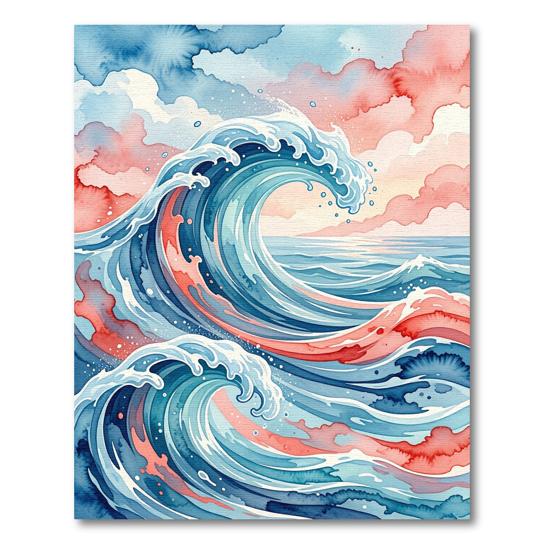 Watercolor Ocean Wave Sunset Serene Rug