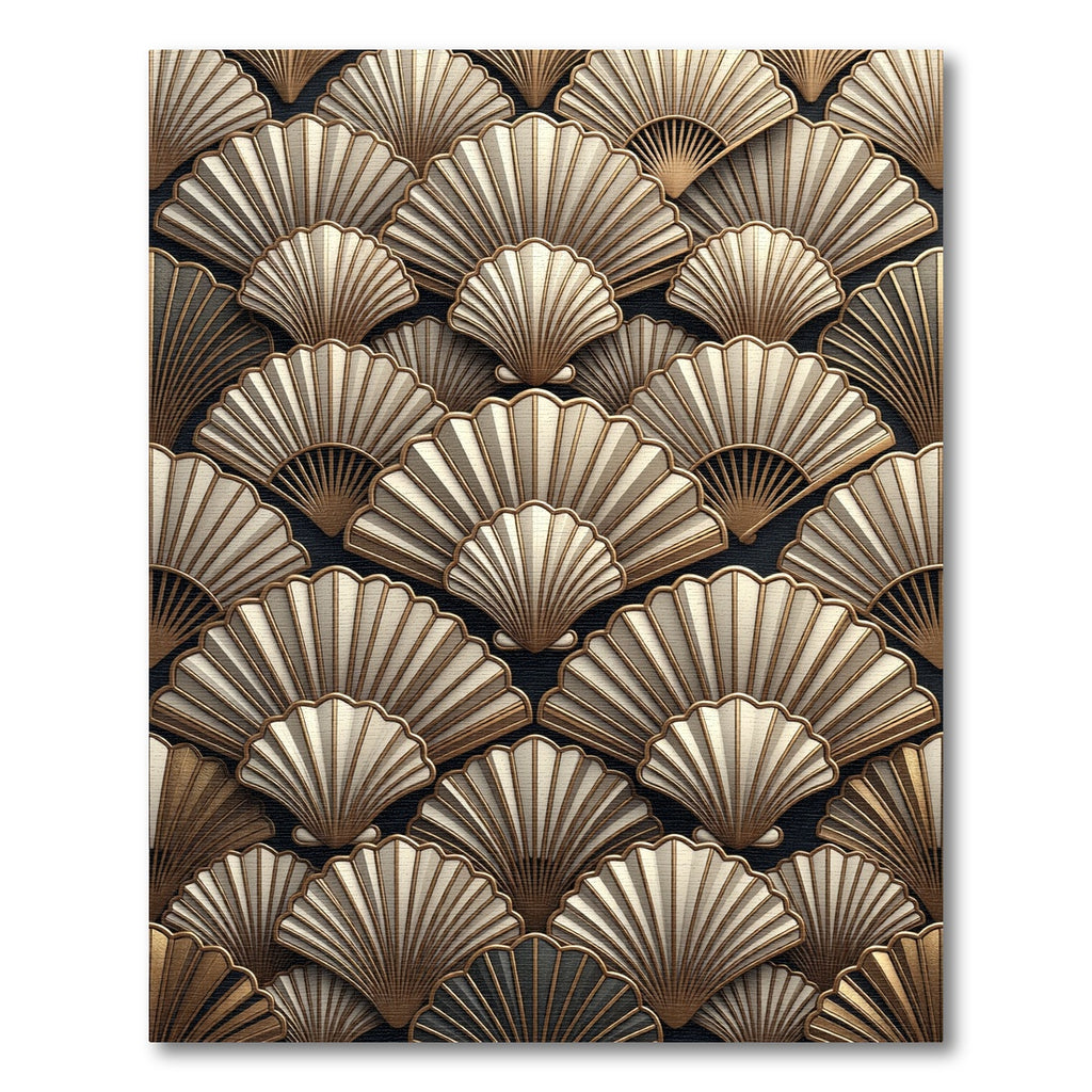 Art Deco Golden Fan Shell Arrangement Rug