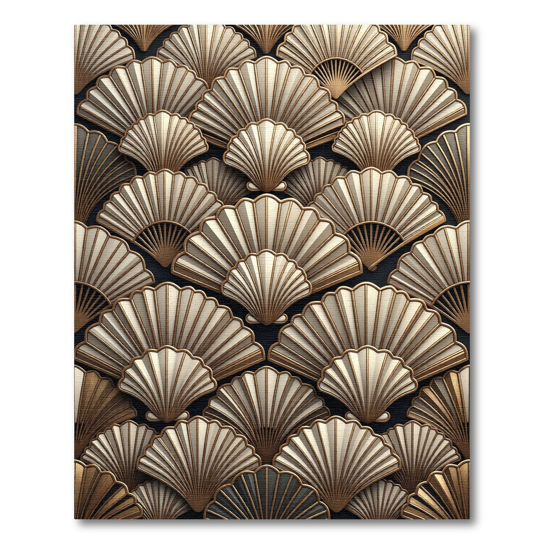 Art Deco Golden Fan Shell Arrangement Rug