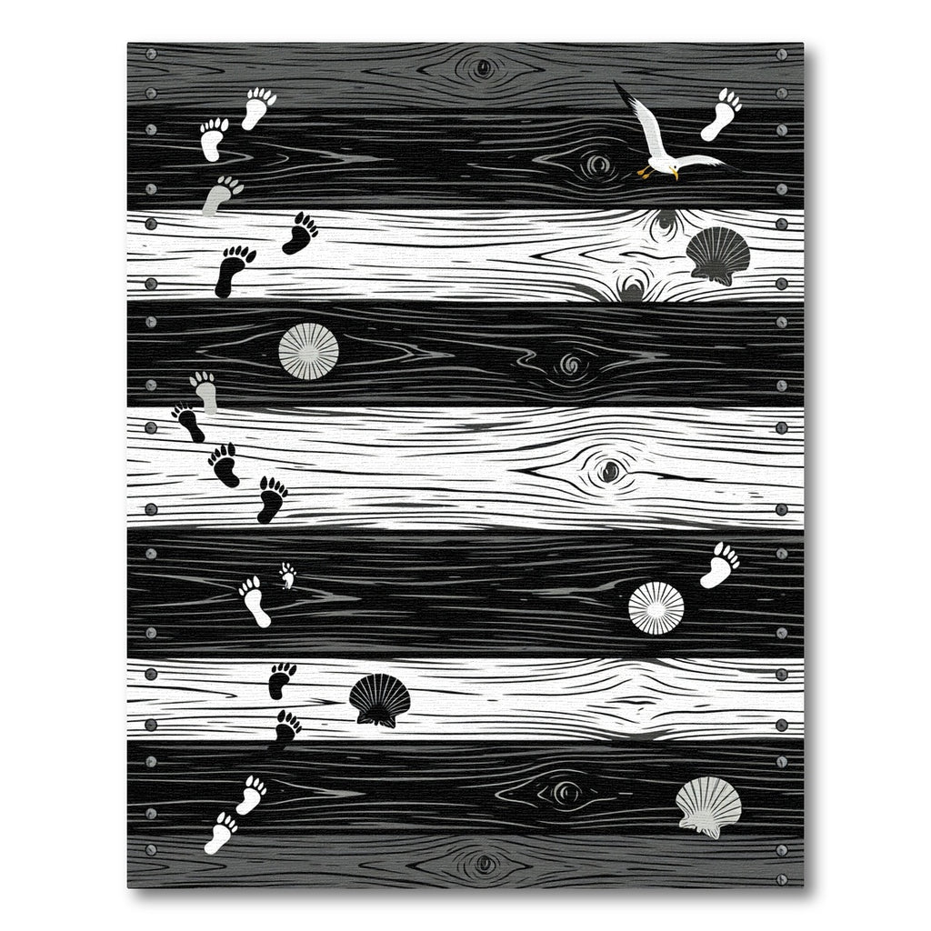 Monochromatic Coastal Plank Seaside Footprints Rug