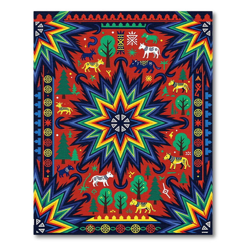 Vibrant Geometric Star Animal Forest Area Rug