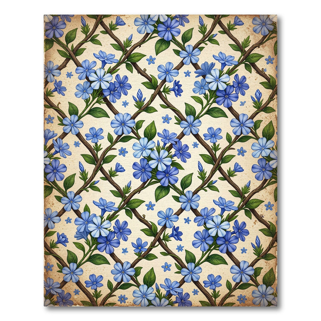 Blue Wildflower Vine Lattice Rug