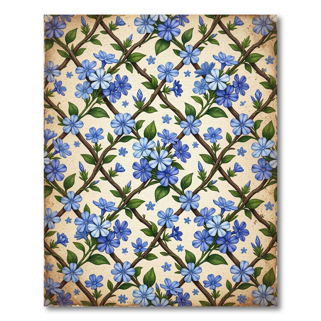 Blue Wildflower Vine Lattice Rug