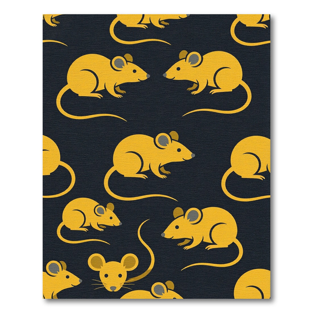 Playful Yellow Mouse Silhouette Wallpaper Rug