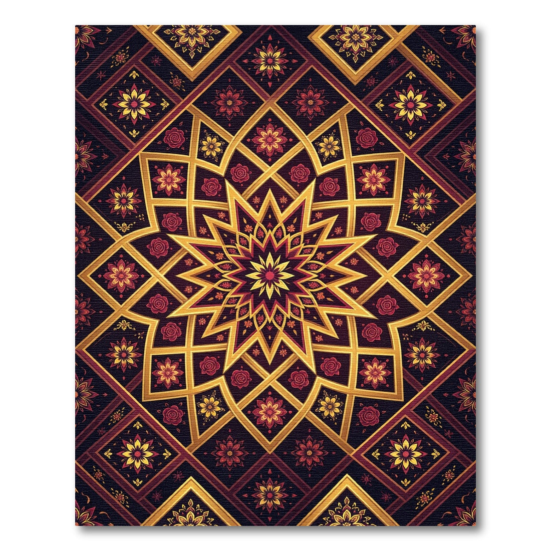 Ornate Gold Floral Star Medallion Rug
