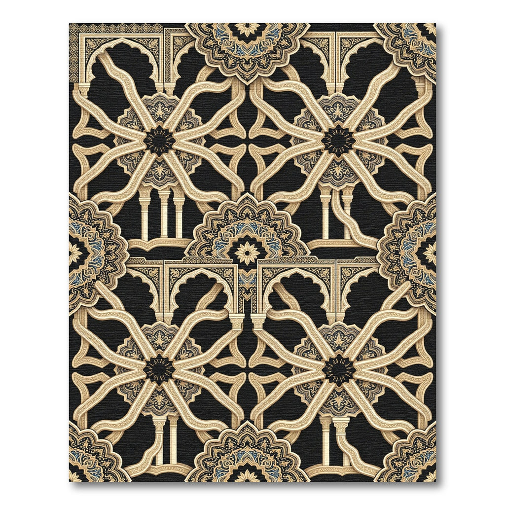 Gold Arch Mandala Black Ornamental Art Rug