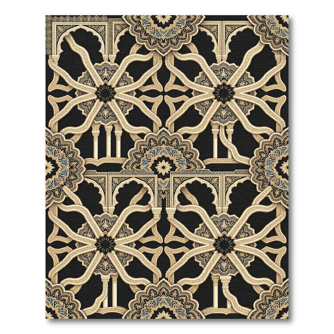 Gold Arch Mandala Black Ornamental Art Rug