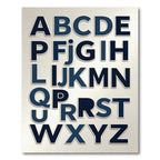 Navy Blue Modern Typography Alphabet Grid Rug